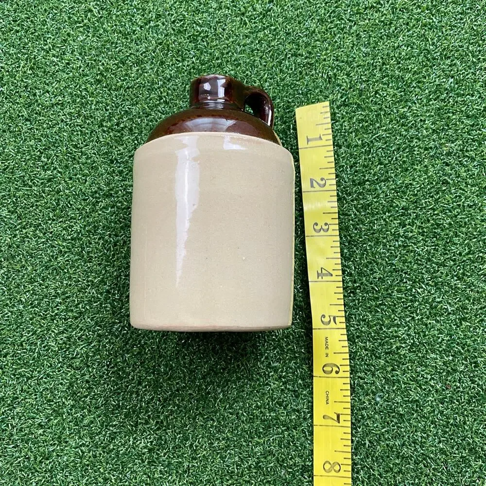 Vintage USA Pottery Whiskey Jug Syrup Brown and Tan Color Bar Decor 5